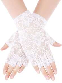 Forever & Moment 80s Retro Fingerless Lace Floral Gloves For Women - Vintage Lace Hand Accessories For 80s Theme Parties, Costume Balls & Vintage Fashion Prom - Multicolor - View 8