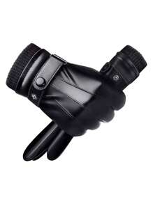 kissyouths 1 双经典防风防水触屏保暖舒适手套，适合驾驶、骑行和跑步 - 黑色 - 查看 10