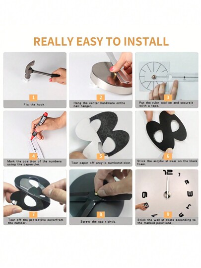 Pc, Moderne Minimalist Oversized Creative DIY Wand Clock, Frameless Silent Restaurant Art Home Living Room, Room Office Kitchen ation Clock,Home ,Room Birthday Graduation Klok Bedroom Dormitory Back To School view 5