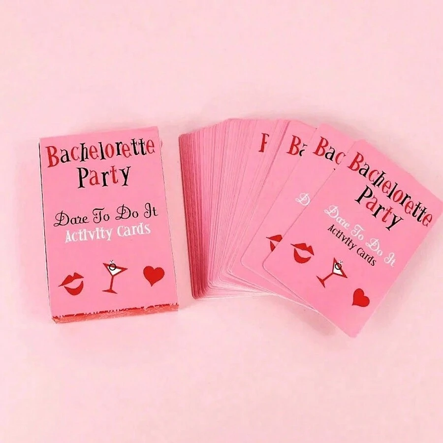1pc Bachelorette Party Card Games(52pcs Cards) Dares Cards For Night Out Activity, Interactive Game, Bachelorette Party Game, Holiday Game, Creative Small Gift, Holiday Accessory - Pink - View 1