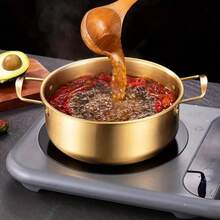 1pc Korean Style Noodle Pot, Stainless Steel Ramen Pot, Golden Double-Ear Mini Hot Pot - Gold - View 5