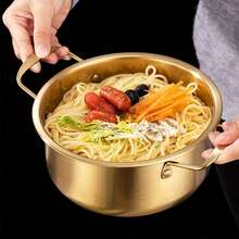 1pc Korean Style Noodle Pot, Stainless Steel Ramen Pot, Golden Double-Ear Mini Hot Pot - Gold - View 7