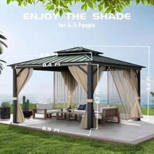 10x10 Ft Hardtop Gazebos With Heavy Duty Double Roof, Nettings And Curtains Galvanized Steel Outdoor Gazebos For Patio, Backyard, Deck, Lawn