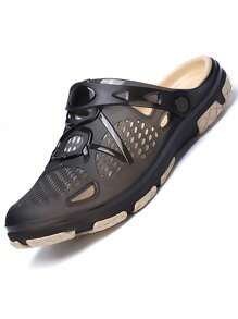 Men Slides Summer Clog Sandals For Men Casual Outdoors Mesh Sandals Shoes For Men Non-Slip Thick Sole Beach Slippers Foam Runners - Black - View 5