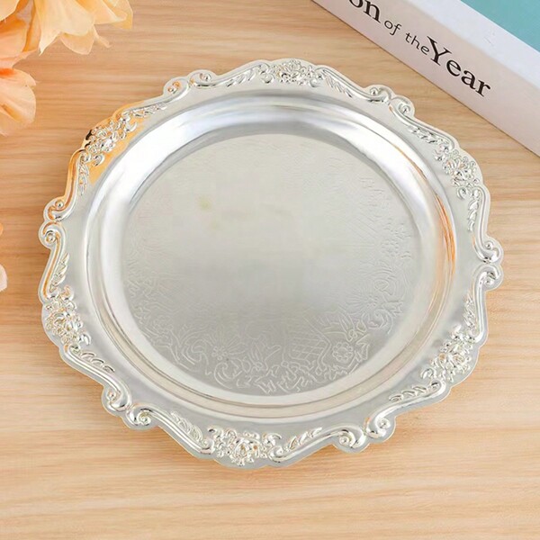 Metal Cake Plate Afternoon Tea Pastry Tray Home Living Room Coaster Snack Plate Fruit Plate Jewelry Storage Plate Ornaments,Snack Storage Tray, Afternoon Tea Tray, Cup Tray, Jewelry Tray, Holiday Centerpiece, Hotel Home, Office Decor, Birthday Party
