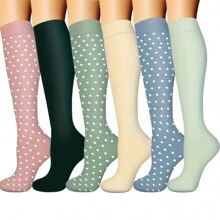 6 Pairs Women's Solid Color And Multicolor Knee High Socks - Multicolor - View 1