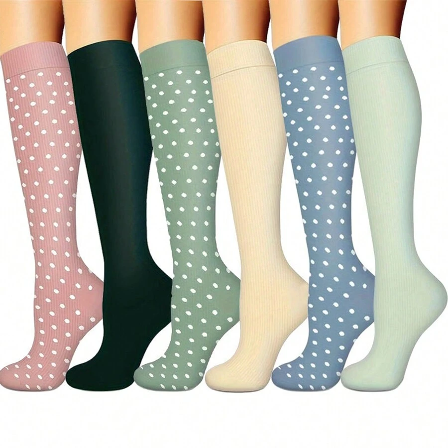 6 Pairs Women's Solid Color And Multicolor Knee High Socks - Multicolor - View 1