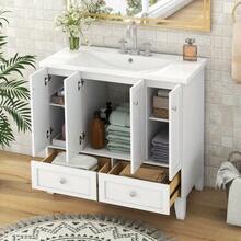 36'' Bathroom Vanity With Resin Sink Combo, Solid Wood Frame Bathroom Storage Cabinet, Freestanding Vanity Set With 4 Soft Closing Doors& 2 Drawers - Trắng + Rắn - Xem 3