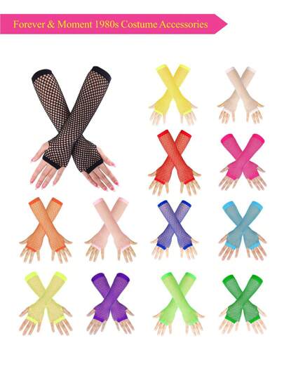 1/3 Pairs Women Fingerless Neon Mesh Gloves, Suitable For 80s Women Costumes, Dance Party Accessories Halloween