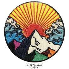 Sunrise In The Mountains Outdoor Adventure Patch - Colorful Embroidered Cool Iron-On/Sew-On DIY Accessory Patch, Decorative Patch For Clothes, Shoes, Bags, Hats Summer, School