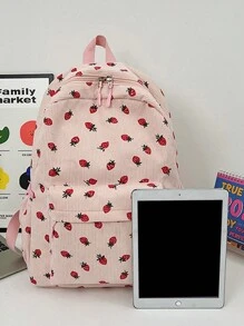 1pc Printed Strawberry Casual Student Backpack, Suitable For Commuting