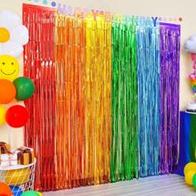 Rainbow Foil Fringe Curtains, 2 Packs Rainbow Party Decorations 3.3x6.6ft Tinsel Metallic Streamers Holiday Photo Booth Props Backdrop For Birthday Wedding Engagement Bridal Shower Unicorn Merry Christmas - Multicolor - View 2