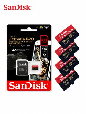  SANDISK A2 U3 Micro SD-kort 32GB 64GB 128GB 256GB Extreme PRO UHS-1 UHD 4K för SD-adapter