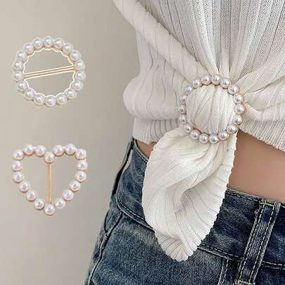 Conjunto de 2 broches elegantes con nudo de perlas, diseño hueco, clip de bufanda versátil para vestidos, chales y accesorios de capa para niñas