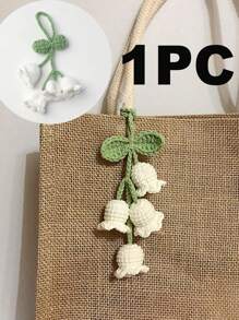 1PC 铃兰包包挂件 毛线花钩针钥匙扣 铃兰手工钩针包包挂件 汽车挂饰 可爱百搭清新简约包包挂件 - 白色 - 查看 1