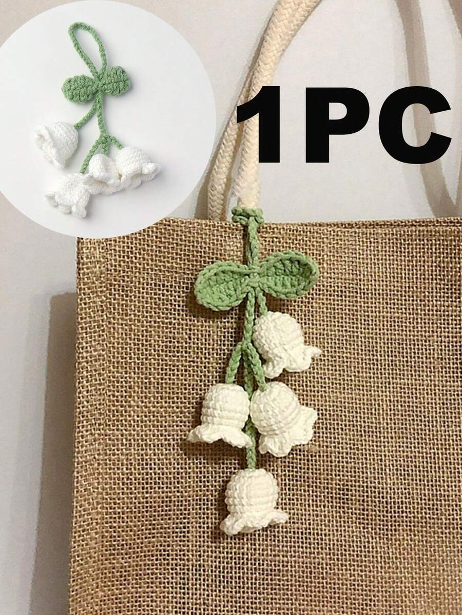 1PC 铃兰包包挂件 毛线花钩针钥匙扣 铃兰手工钩针包包挂件 汽车挂饰 可爱百搭清新简约包包挂件 - 白色 - 查看 1