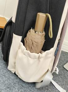 1 件回到学校大容量书包带笔记本电脑隔层时尚个性化多功能多用途背包钱包颜色对比 & 剪裁和缝纫 & 带字母印花防水优质尼龙学校背包带可调节肩带和多个口袋书包轻便便携式双拉链包休闲旅行背包非常适合毕业生户外旅行 & 初中 & 高中 & 大学生通勤书包大容量学校用品