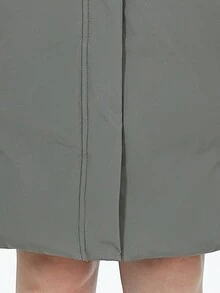 灰绿色连帽系腰口袋长袖棉服外套