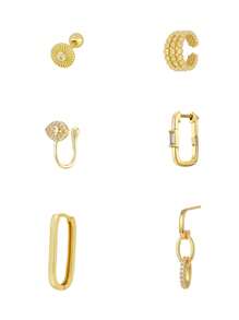 6 Pcs Exquisite 24K Gold Plated Cubic Zirconia Fashion Hoop Earrings For Women Zirconia Stud Earrings Set