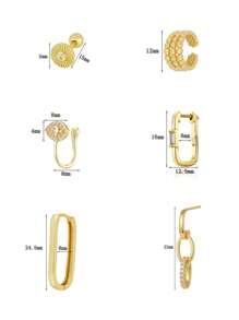 6 Pcs Exquisite 24K Gold Plated Cubic Zirconia Fashion Hoop Earrings For Women Zirconia Stud Earrings Set