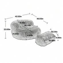 Bean Bag Chair Faux Fur Lazy Sofa /Footstool Durable Comfort Lounger High Back Bean Bag Chair Couch For Adults And Kids, Indoor - Beige + Plush - View 2