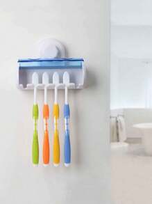 1pc Suction Cup Toothbrush Holder - Blue and White - View 7