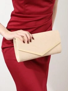 4入組鑲有鑽石的珠寶套裝，閃耀頸鍊、耳環和手鏈，適用於婚禮配件；優雅杏色V形絨布信封包，適用於女士晚宴、婚禮、正式派對手提包、晚宴手抓包 - 杏色 - 查看 3