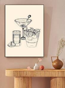1pc Frameless Vintage Art Canvas Poster, Minimalist Cocktails, Beverages, Wine, Pasta Artwork, Ideal Gift For Bedroom, Living Room, Dining Room, Kitchen, Study, Bathroom, Corridor, Coffee Shop, Dorm, Wall Art, Wall Decor, Home Decor, Room Decor Canvas Painting Kitchen Decor - Multicolor - View 4