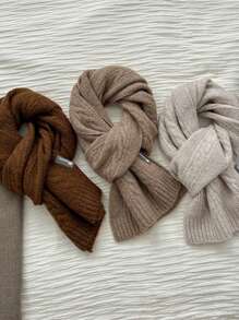1pc Unisex Couple Style Solid Color Cable Knit Wool Blend Warm Scarf, Classic College Style Casual Outdoor Accessory, Autumn/Winter - Multicolor - View 12
