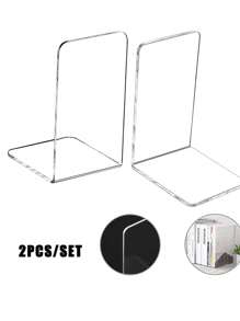 2pcs/Set Clear Acrylic Bookends,Creative Decorative Book Ends Supports For Shelves, Non-Slip Book Storage Rack Stand, Book Holder For Books, CD, Video, Book Stopper For Home, Llibrary, Office. - Clear - View 9