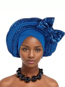 Sequins Turban Cap For Women Ready To Wear African Auto Gele Headtie Nigeria Wedding Geles Female Head Wrap Hijab Headpiece Head Accessories - Multicolor - View 15