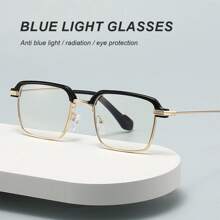 1pair Men Casual Style Eyeglasses, For Daily Life Clear Glasses,Unisex, Metal Frame, Computer Glasses, Clear Lenses, Square Eyewear. - Multicolor - View 1