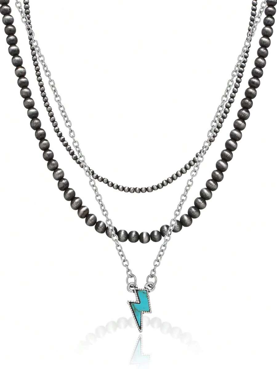 Layered Faux Pearl Necklace, Artificial Pearl Beaded Necklace Set, Cowgirl Western Necklace Jewelry Set (Resin Necklace) - Style 1 - View 1