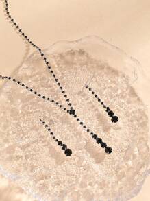 Set de 2 piezas: Collar con colgante largo y aretes, juego de joyería elegante de novia para boda y fiesta - Plateado - Ver 6