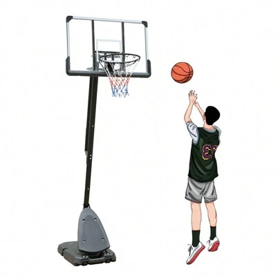 Basketball Hoop Portable 44 Inch Impact Backboard 6 To 10ft Telescoping Adjustment Basketball Goal System For Youth/Adults Indoor Outdoor