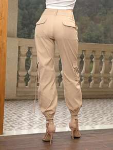 Pantalones cargo con bolsillo lateral con solapa - Caqui - Ver 2