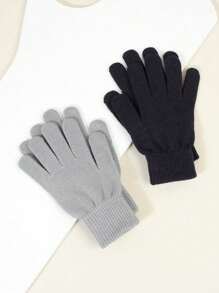 2 Pairs Unisex Solid Color Simple Knitted Full Finger Gloves, Warm For Autumn/Winter, Daily Life, Outdoor And Leisure Halloween Accessories Winter Gloves