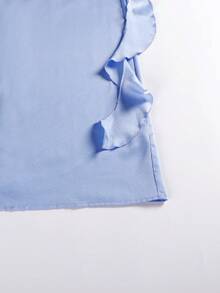 Sleeveless Square Neck Pleated Hem Extra Long Cocktail Party Dress - Blue - View 7