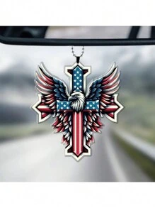 1pc 2D USA Flag Eagle Shaped Car Interior Rearview Mirror Pendant Keychain Decoration Hanging Pendant - Multicolor - View 10