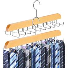 HMSEC 1/2 Pack Wooden Tie Rack Belt Bras Hanger, Belt Hanger With 20 Foldable Hooks For Closet, Upgraded Non Slip Tie Hanger Space Saving Belt Tie Organizer For Tank Tops Bras Cami Scarves Dress Shorts Jeans Storage - Wood Color - View 1