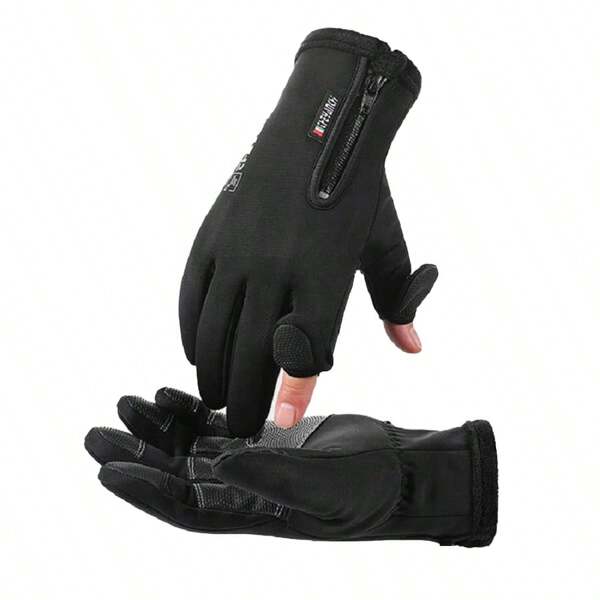 1pair Unisex Windproof And Waterproof Touch Screen Winter Gloves With Zipper Design,Black Gloves Thermal, Hand Warmer, Suitable For Outdoor Cycling, Fishing, Running, Skiing, Snowboarding, Winter Outdoor Activities, Ski Gloves, Snow Gloves