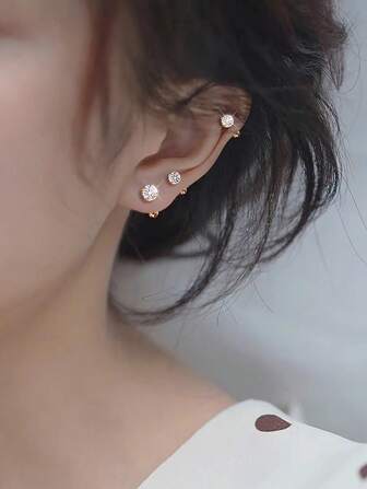 6pcs/Set Stainless Steel & Ear Bone Stud Earrings For Women