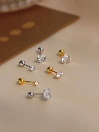 6pcs/Set Stainless Steel & Ear Bone Stud Earrings For Women