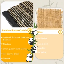 一套罗马式窗帘，带条纹拼接遮阳帘，23-64英寸可伸缩防水防潮竹帘，实用美观