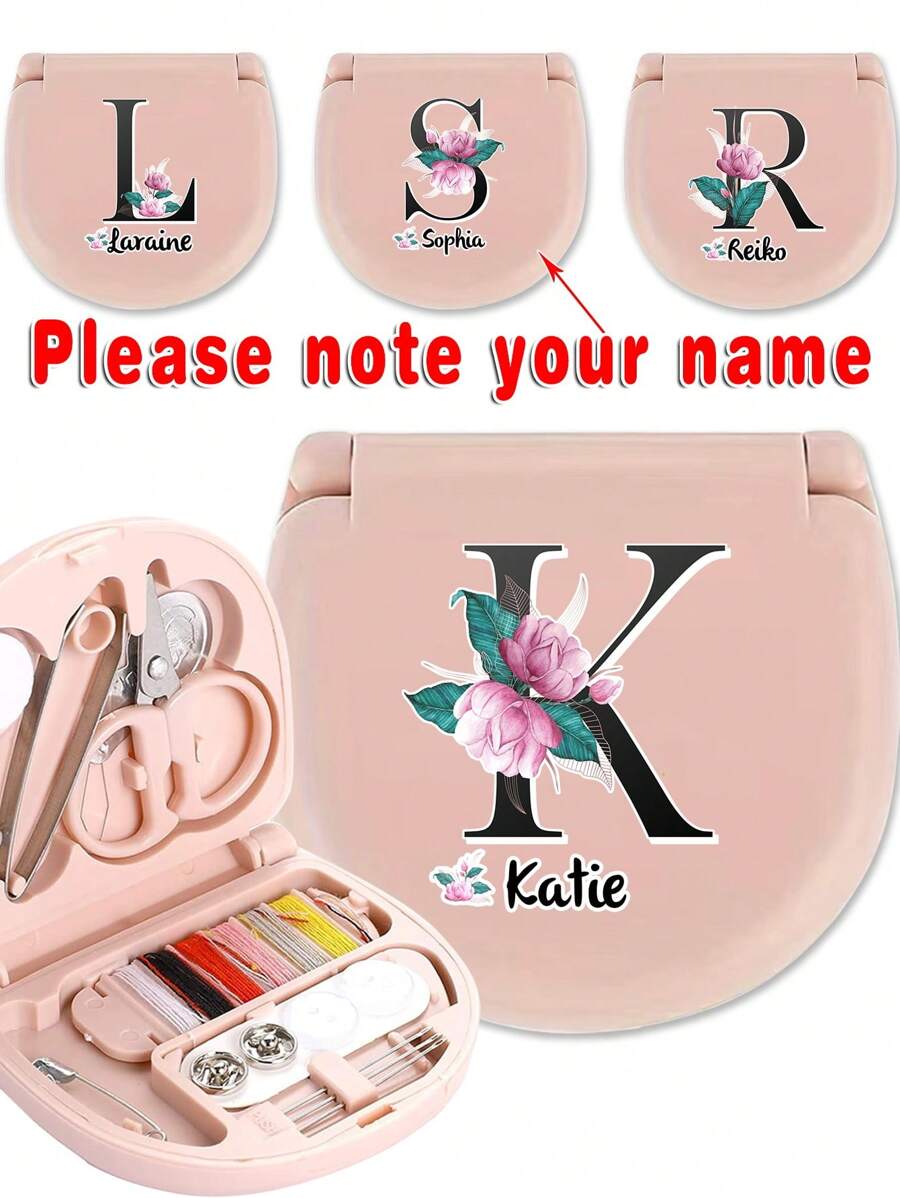 1 Pc Customized Name Travel Sewing Kit With Organizer Case Embroider Set Emergency Repair Tools Box Portable Needlework Accessories With Threads Scissors Hand Sewing Needles Personalized DIY Name Travel Accessories