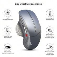 HXSJ Semi-Vertical Wireless Mouse, Ergonomic Design 2.4G Wireless Mouse With Comfortable Grip, Metal Scroll Wheel And Convenient Side Design - Grey - View 4