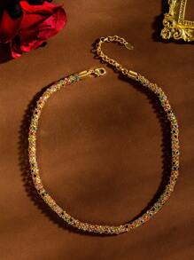1pc European And American Style Simple Shiny Multicolor Crystal Chunky Chain Necklace, Suitable For Daily Wear And Gifting