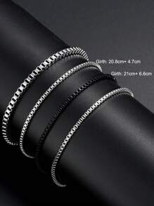 4pcs Minimalist Stainless Steel Chain Bracelets Set, Casual Men's Fashion Daily Wear - Multicolor - View 5
