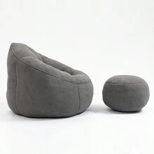 Bedding Bean Bag Sofa Chair High Pressure Foam Bean Bag Chair Adult Material With Padded Foam Padding Compressed Bean Bag With Footrest - 灰色+超細纖維 - 查看 16