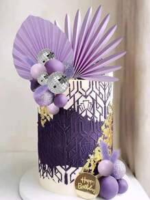 21 件波西米亚蛋糕装饰，紫色和银色棕榈叶纸扇和泡沫球蛋糕装饰，紫色和激光迪斯科球蛋糕装饰，紫色烘焙装饰用品，适用于洗礼生日婚礼蛋糕装饰，女士派对蛋糕装饰，圣诞节 - 紫銀 - 查看 1